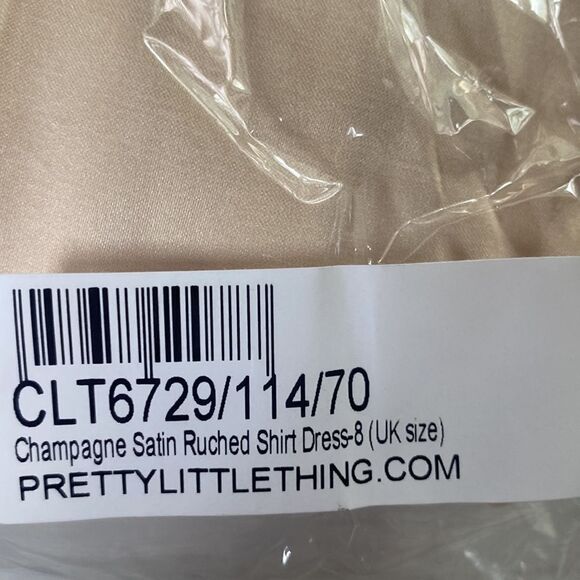 PrettyLittleThing Champagne Satin Ruched Shirt Dress Size 4 in Champagne NWT - Picture 7 of 8